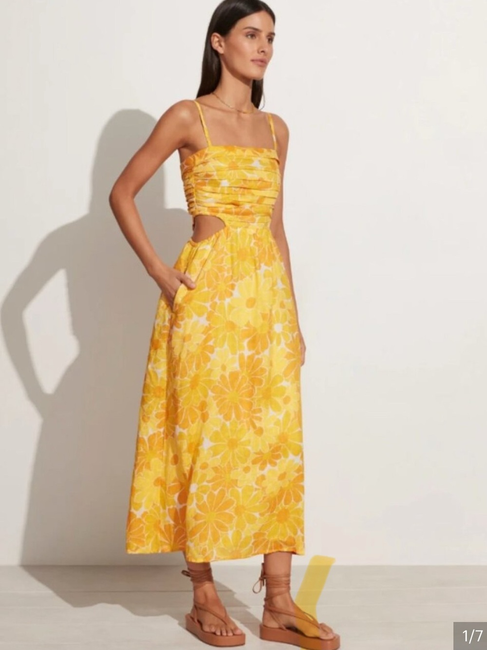 Faithful the Brand Midi Dress with Cutouts in Marigold Floral Size Medium